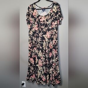 Chaps Floral Black Maxi Dress Cotton Flowy Plus Size 2XL